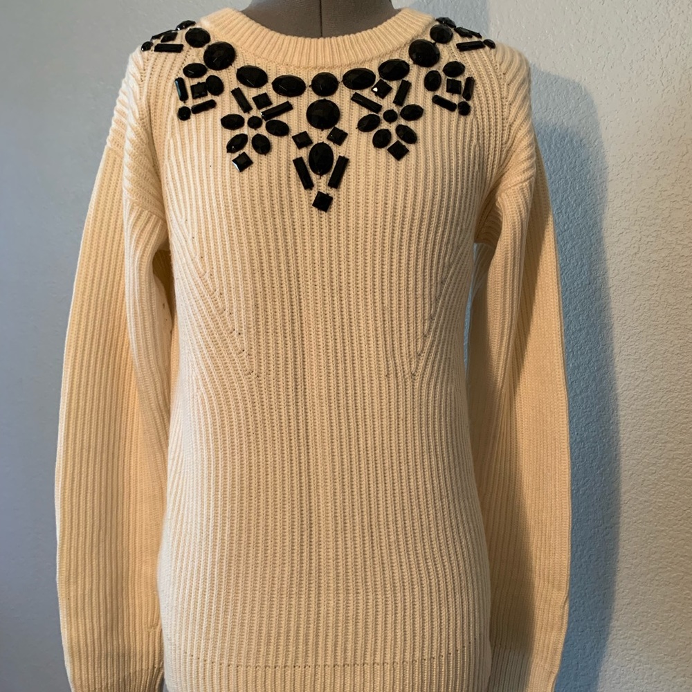 NEW Ann Taylor White Sweater w/ Black Jewels